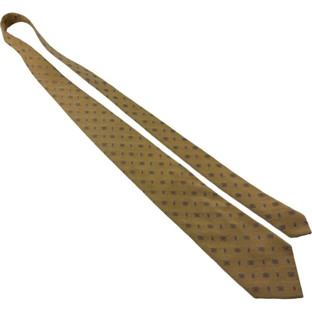 Ermenegildo Zegna Tan w/ Orange & Blue Embroidered Silk Cotton Tie Sz 3.5